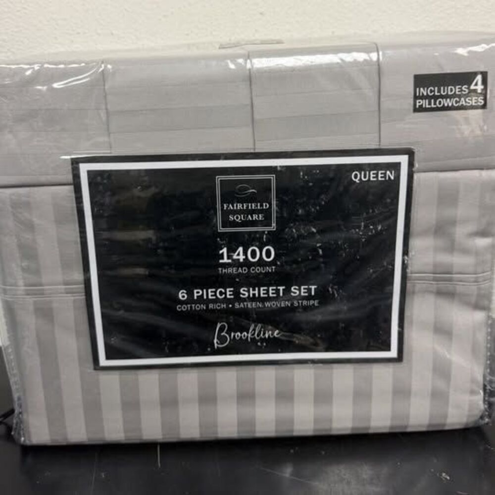 6 Pieces Queen Fairfield Square Brookline 1400 TC Sheet Set Light Grey